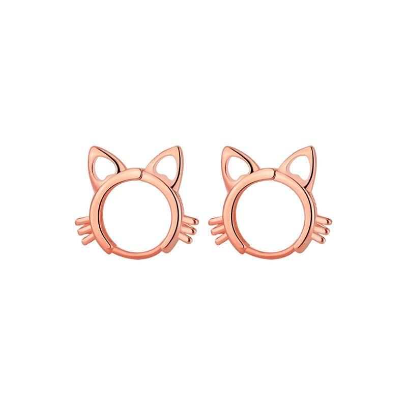 Cats On Silver Hoop Earrings Earrings KittyNook Cat Company Rose Gold  