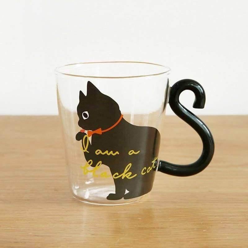 Curly Tail Cat Mug Drinkware KittyNook Black Cat  