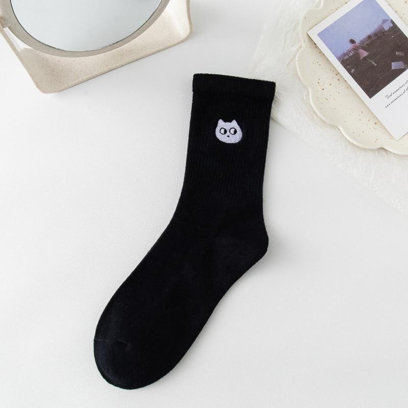 Cute Cat Cotton Socks Socks KittyNook Black Socks - Single Cat  