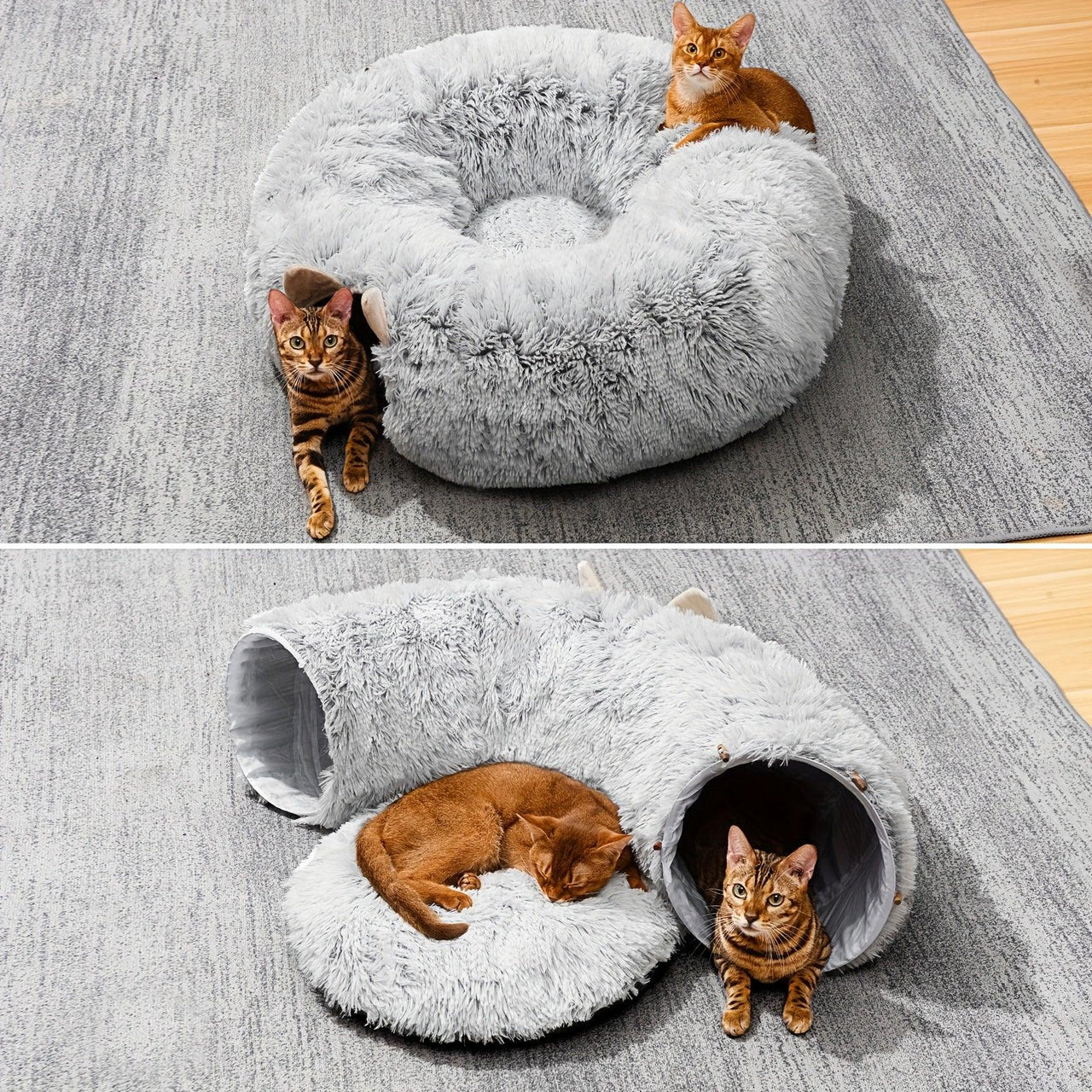 Disk-O Fluffy Cat Tunnel Bed Cat Beds KittyNook Cat Company   