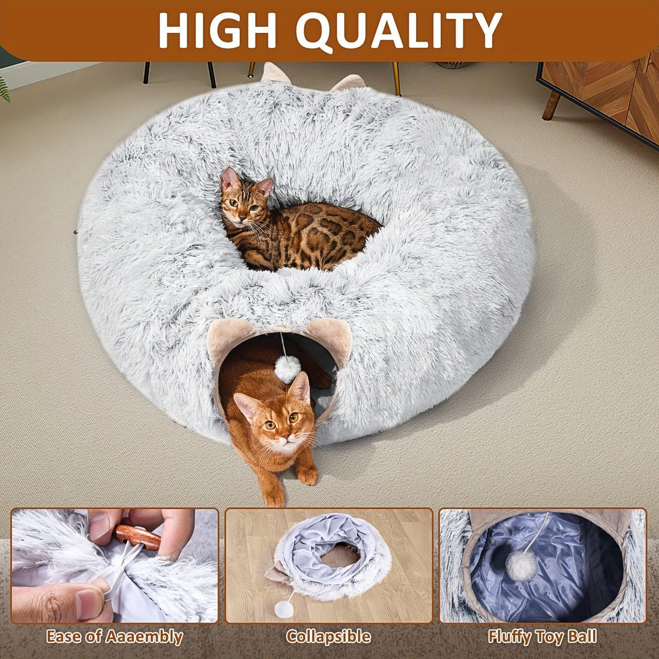 Disk-O Fluffy Cat Tunnel Bed Cat Beds KittyNook Cat Company   