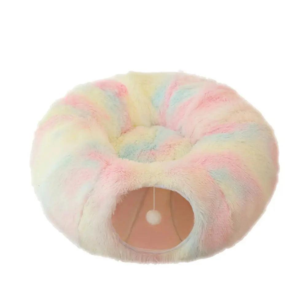 Disk-O Fluffy Cat Tunnel Bed Cat Beds KittyNook Cat Company Rainbow  