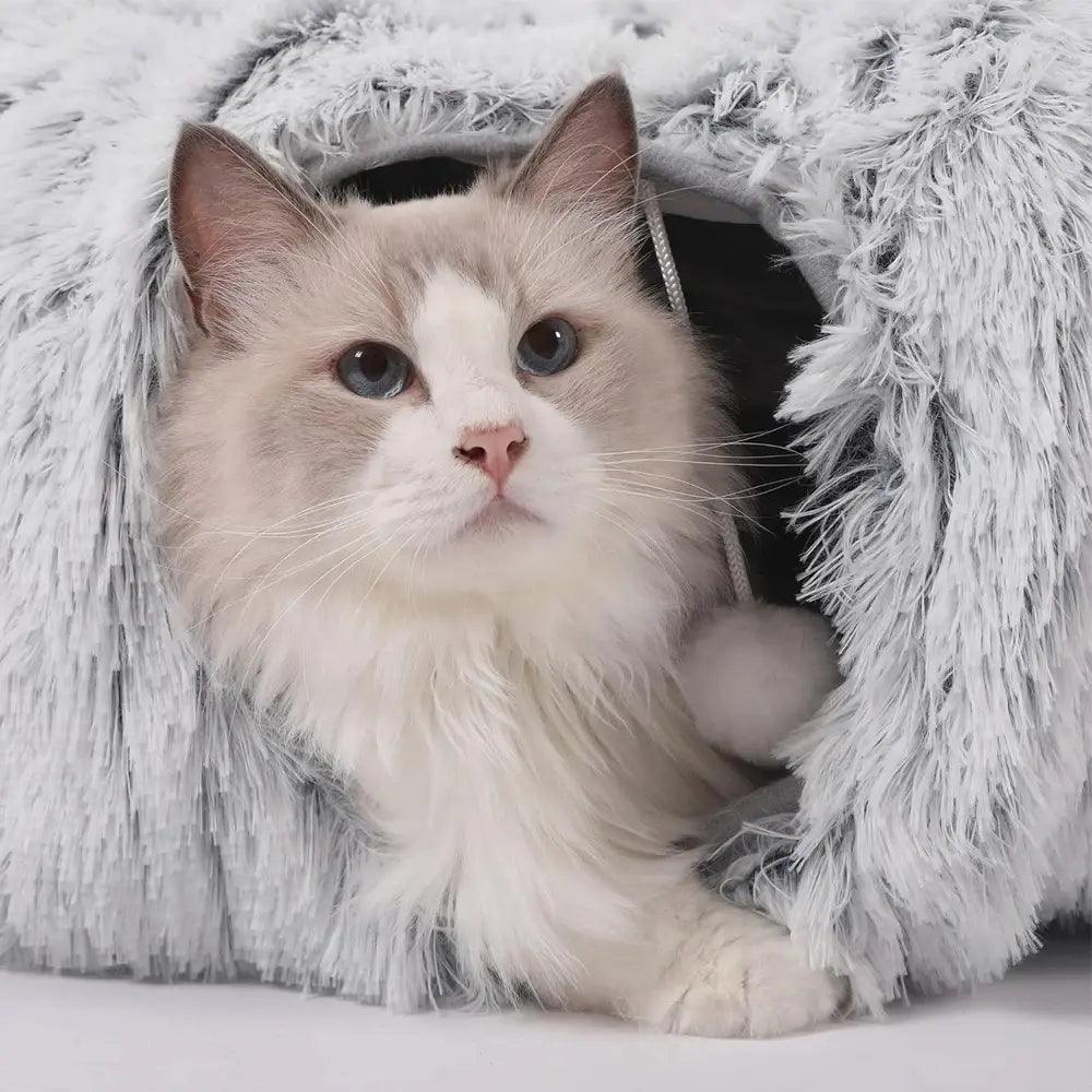 Disk-O Fluffy Cat Tunnel Bed Cat Beds KittyNook Cat Company   