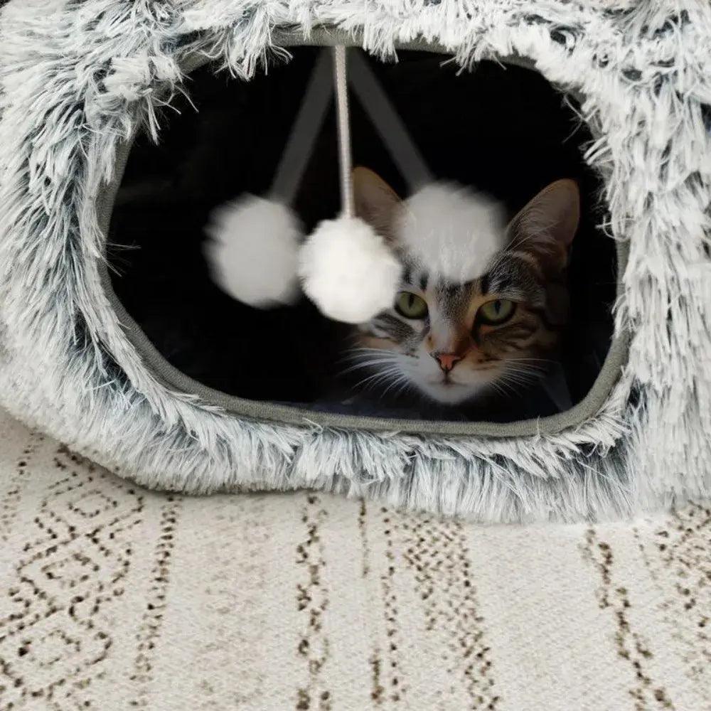 Disk-O Fluffy Cat Tunnel Bed Cat Beds KittyNook Cat Company   