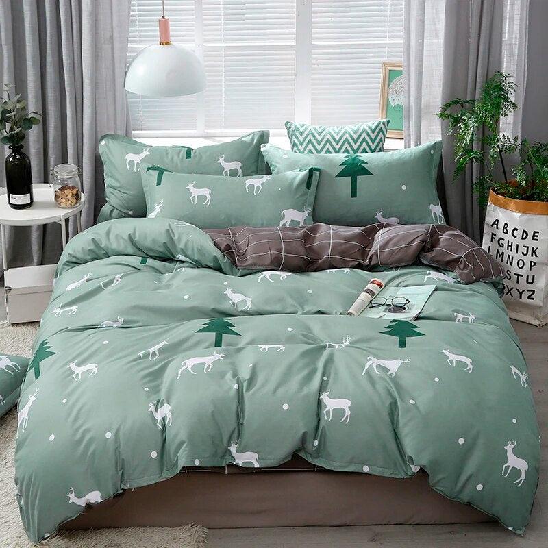 Dreamland Delights Cat Bedding Set Duvet Covers KittyNook Cat Company Running Reindeers Single (1 Duvet Cover + 1 Flat Bedsheet + 1 Pillowcase) 