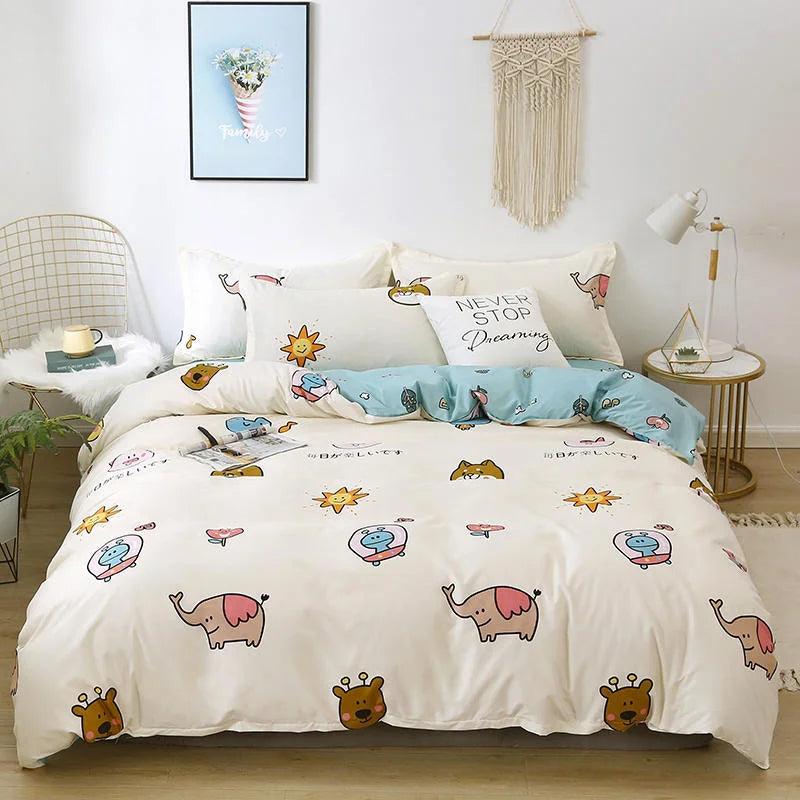 Dreamland Delights Cat Bedding Set Duvet Covers KittyNook Cat Company Energetic Elephants Single (1 Duvet Cover + 1 Flat Bedsheet + 1 Pillowcase) 