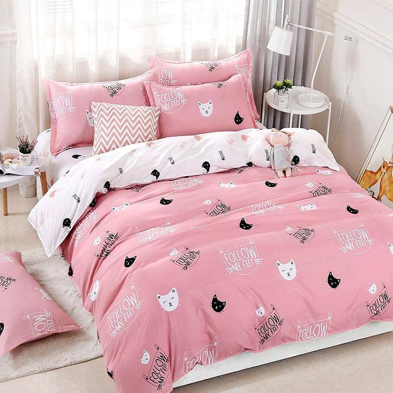 Dreamland Delights Cat Bedding Set Duvet Covers KittyNook Cat Company Catnap Comfort in Pink Single (1 Duvet Cover + 1 Flat Bedsheet + 1 Pillowcase) 