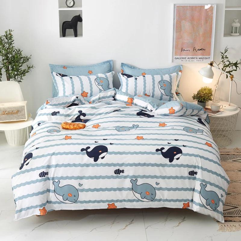 Dreamland Delights Cat Bedding Set Duvet Covers KittyNook Cat Company Whale Wonder Single (1 Duvet Cover + 1 Flat Bedsheet + 1 Pillowcase) 