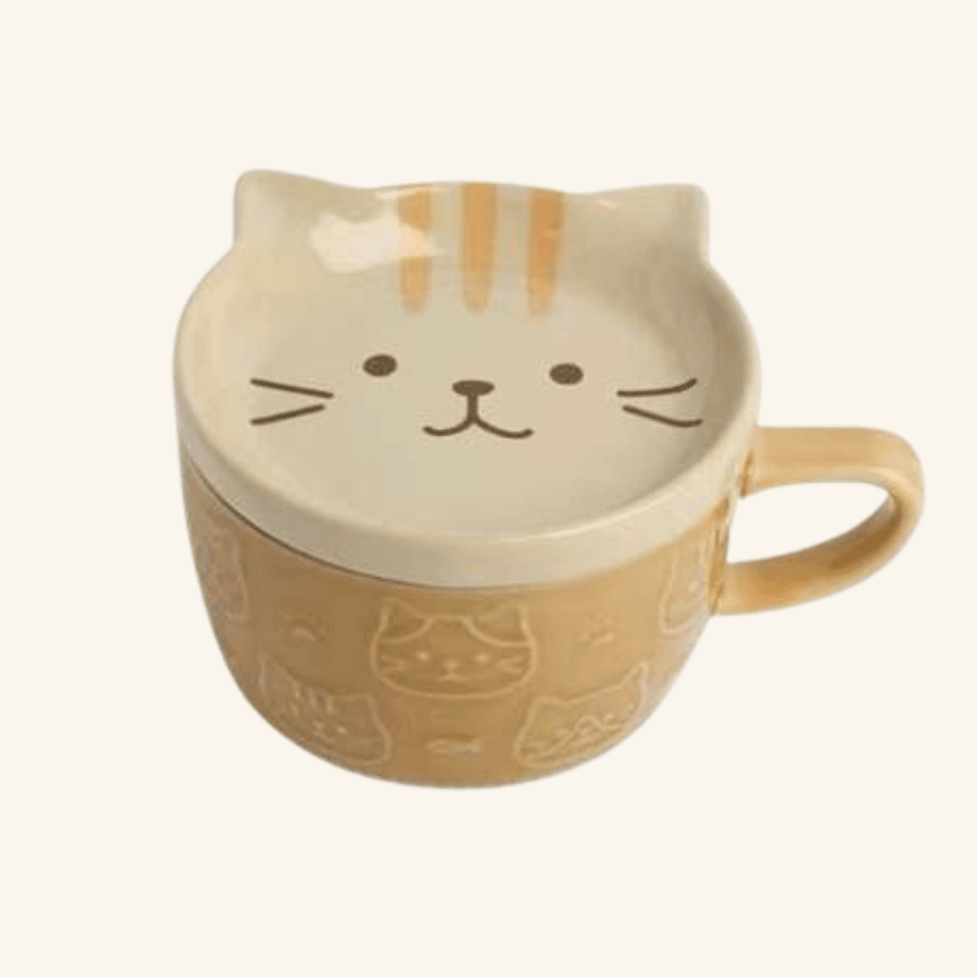 Embossed Cats Coffee Mug with Lid - KittyNook Cat Company