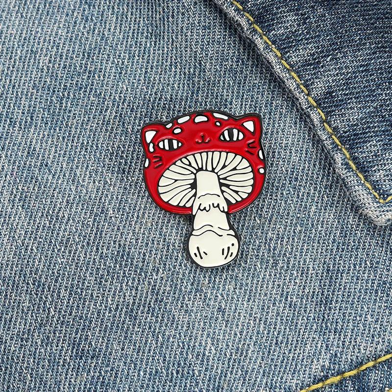 Feline Face Mushroom Pin Brooches & Lapel Pins KittyNook Cat Company   