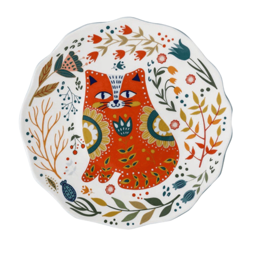 Flowers and Cat Plate - KittyNook Cat Company