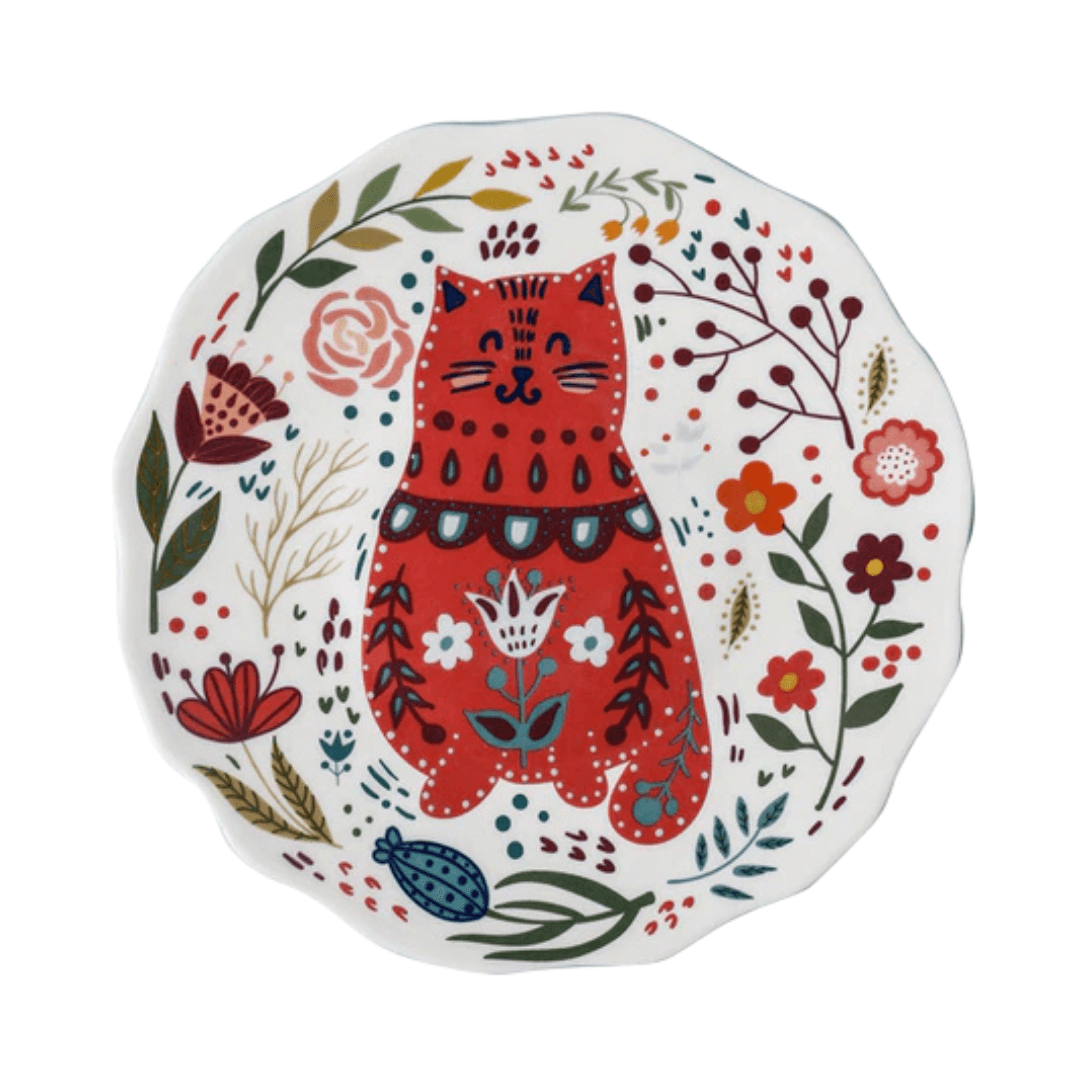Flowers and Cat Plate - KittyNook Cat Company
