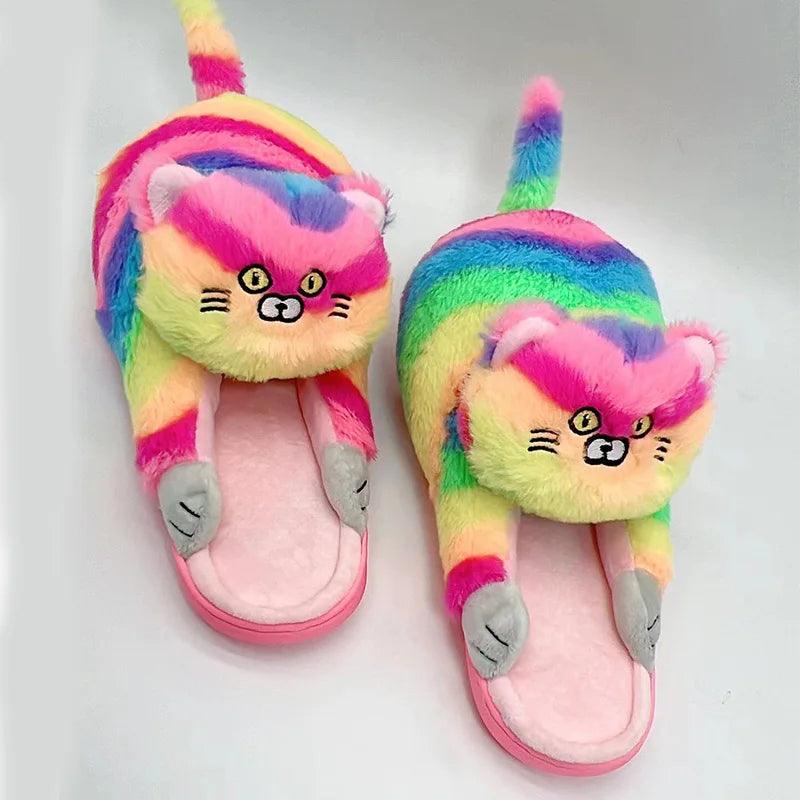 Fluffy Cat Slippers For Adults Shoes KittyNook Cat Company Rainbow 4.5 