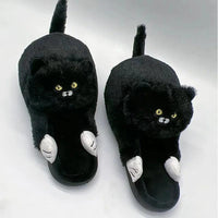 Thumbnail for Fluffy Cat Slippers For Adults Shoes KittyNook Cat Company Black 4.5 