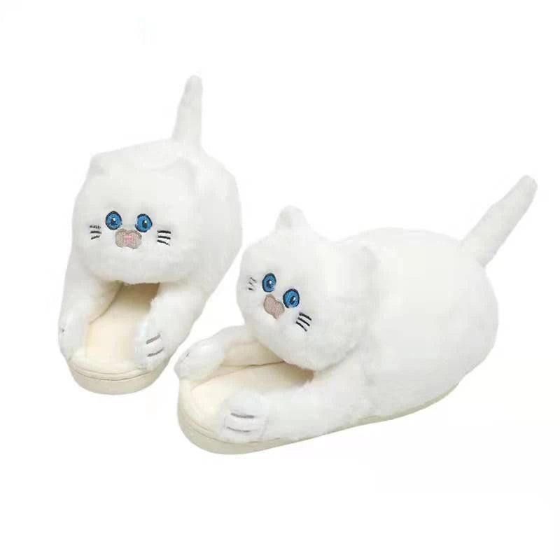 Fluffy Cat Slippers For Adults Shoes KittyNook Cat Company White 4.5 