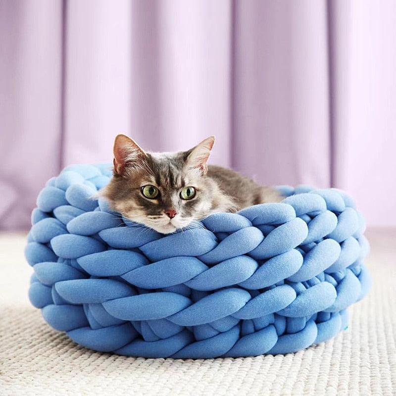 Fluffy Knitted Round Cat Bed - KittyNook Cat Company