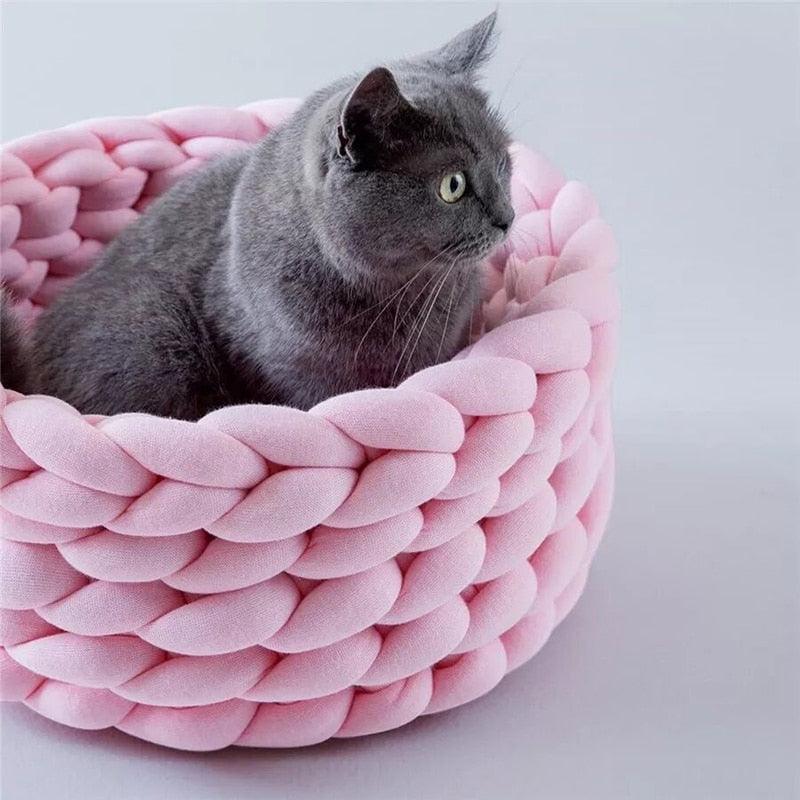 Fluffy Knitted Round Cat Bed - KittyNook Cat Company