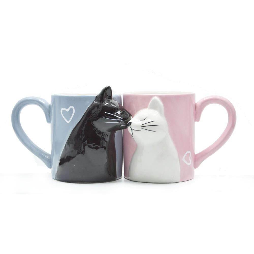 Kissing Cats Ceramic Mug Set Drinkware KittyNook Kiss Cat Two-Piece Set  