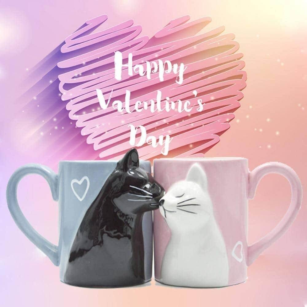 Kissing Cats Ceramic Mug Set Drinkware KittyNook   