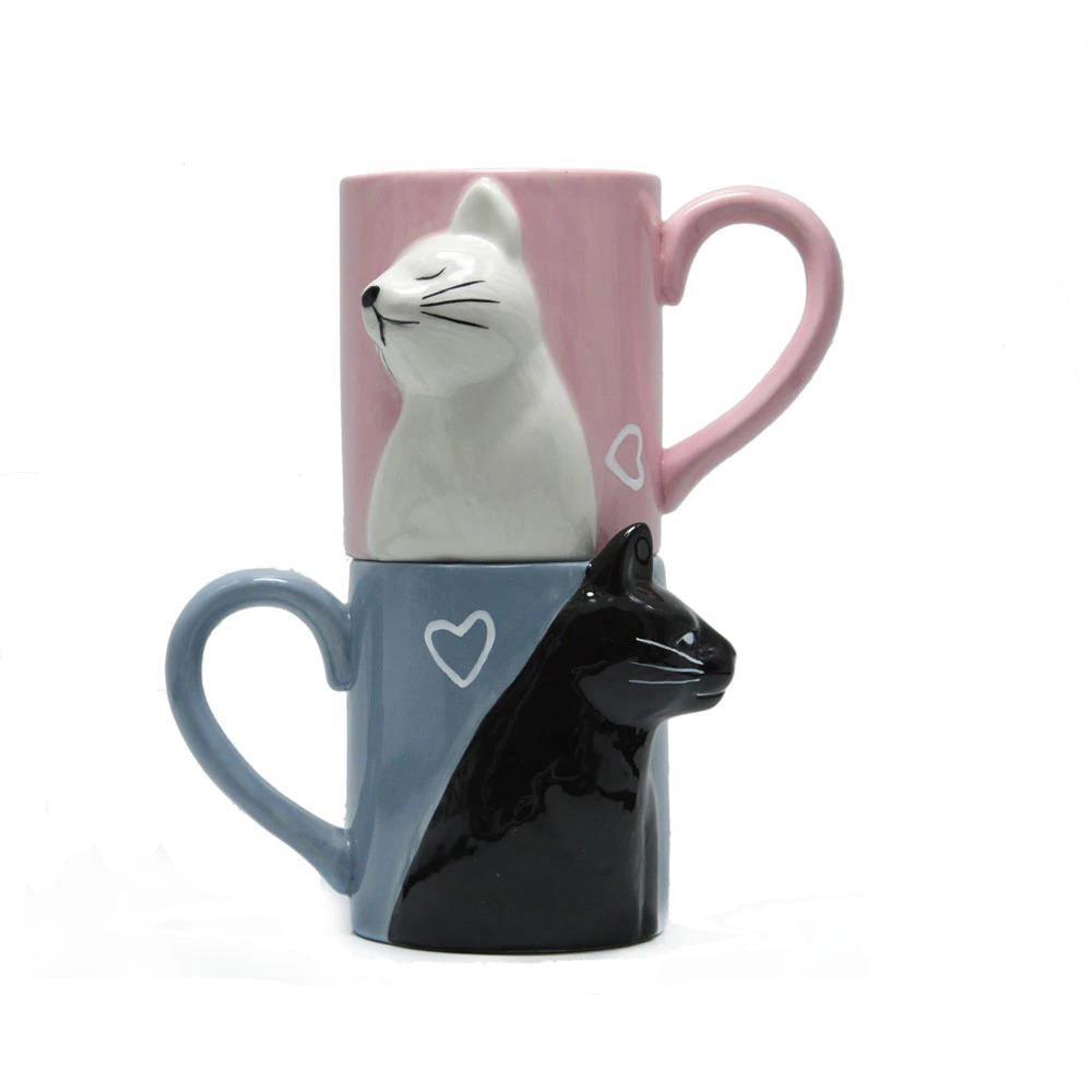 Kissing Cats Ceramic Mug Set Drinkware KittyNook   