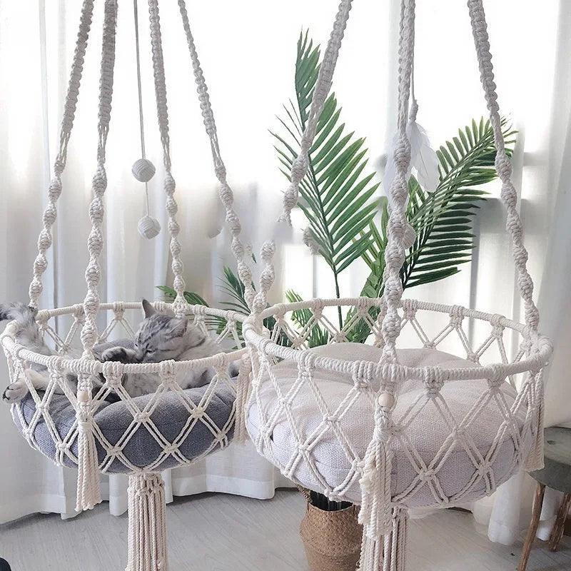 KittyKnot Cozy Macrame Cat Hammock Bed Cat Beds KittyNook Cat Company   