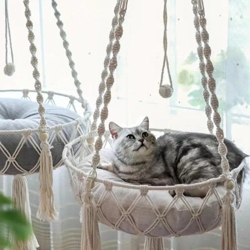 KittyKnot Cozy Macrame Cat Hammock Bed Cat Beds KittyNook Cat Company   