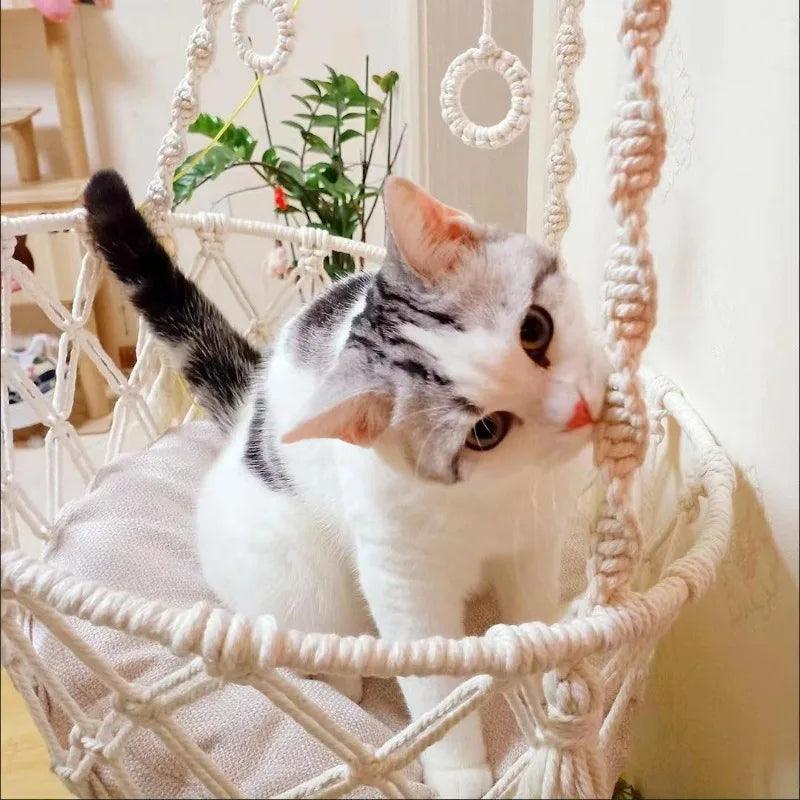 KittyKnot Cozy Macrame Cat Hammock Bed Cat Beds KittyNook Cat Company   