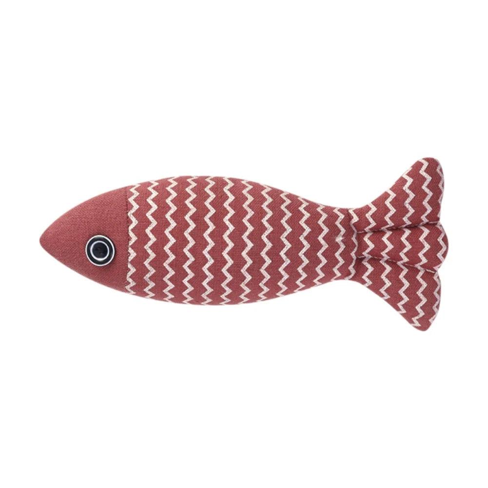 Linen Catch Fish Toy Cat Toys KittyNook Cat Company Red  