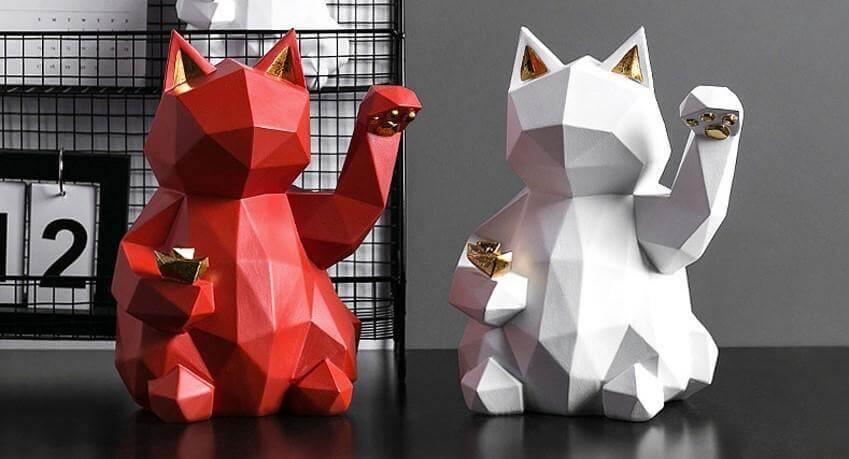 Lucky Cat Geometric Figurine - KittyNook