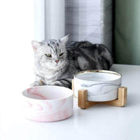 Thumbnail for Marble and Bamboo Pet Bowl - KittyNook