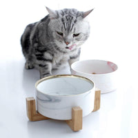 Thumbnail for Marble and Bamboo Pet Bowl - KittyNook