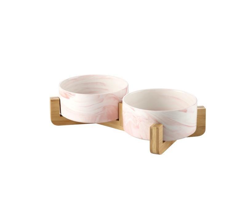 Marble and Bamboo Pet Bowl - KittyNook