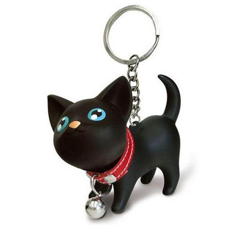 Meow Doll Black Kitten with Bell Keychain Keychains KittyNook Black Cat  