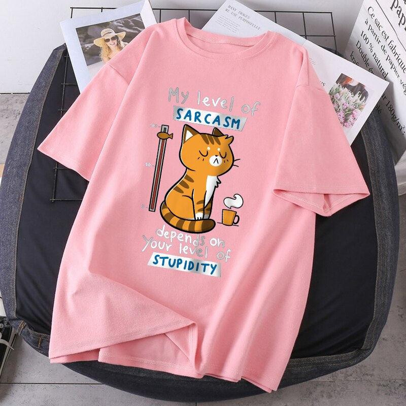 My Level of Sarcasm Cat TShirt Animals & Pet Supplies KittyNook Cat Company Pink S 