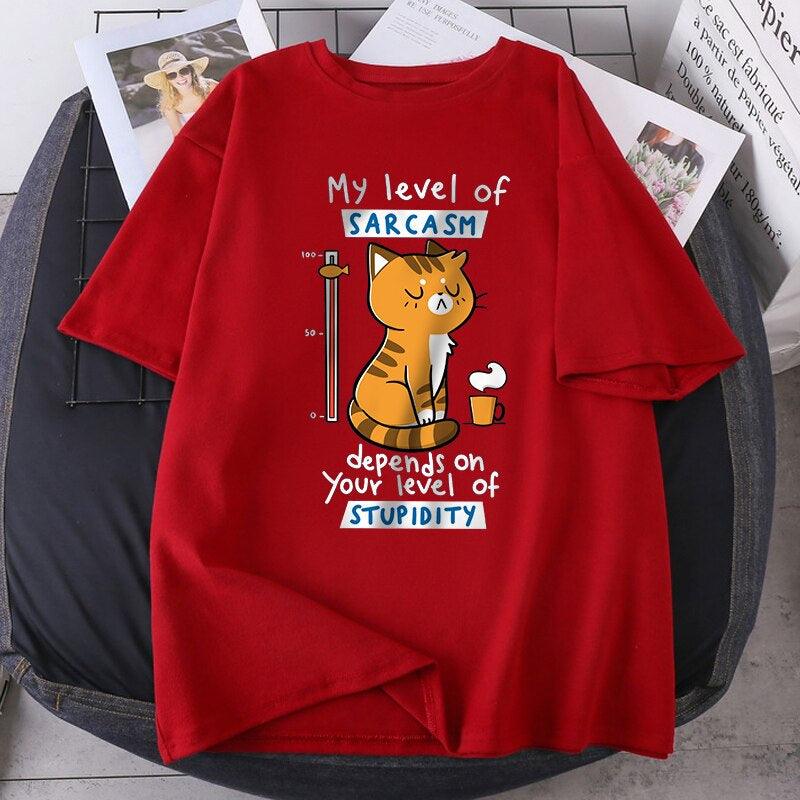 My Level of Sarcasm Cat TShirt Animals & Pet Supplies KittyNook Cat Company Red S 