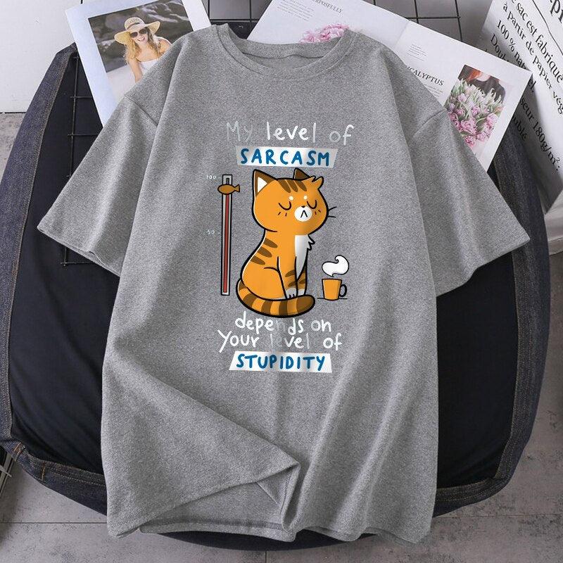 My Level of Sarcasm Cat TShirt Animals & Pet Supplies KittyNook Cat Company Gray S 