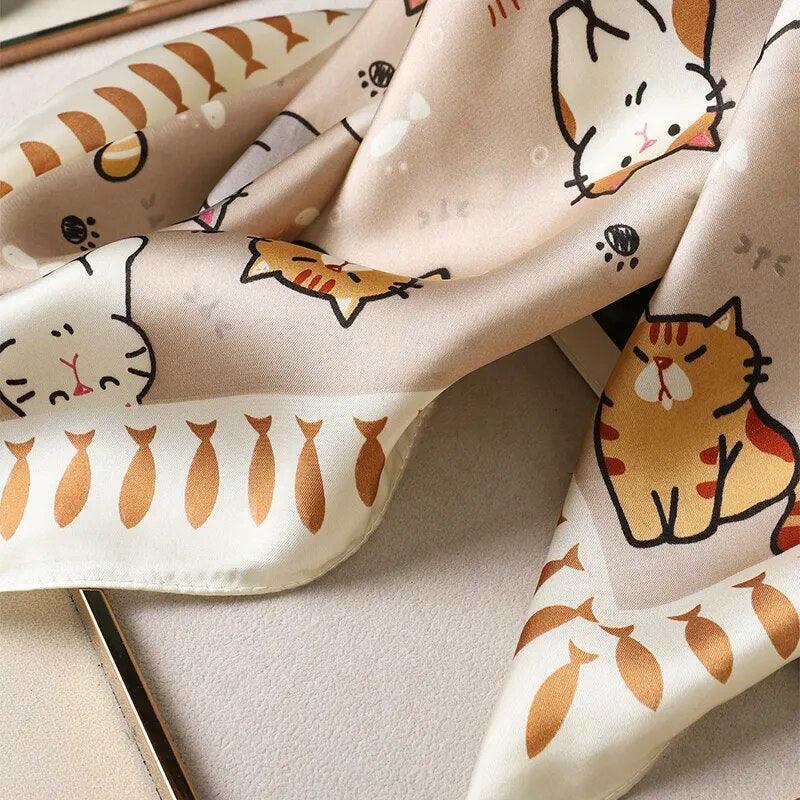 Paws and Prints Silk Shawl Scarves KittyNook Cat Company   