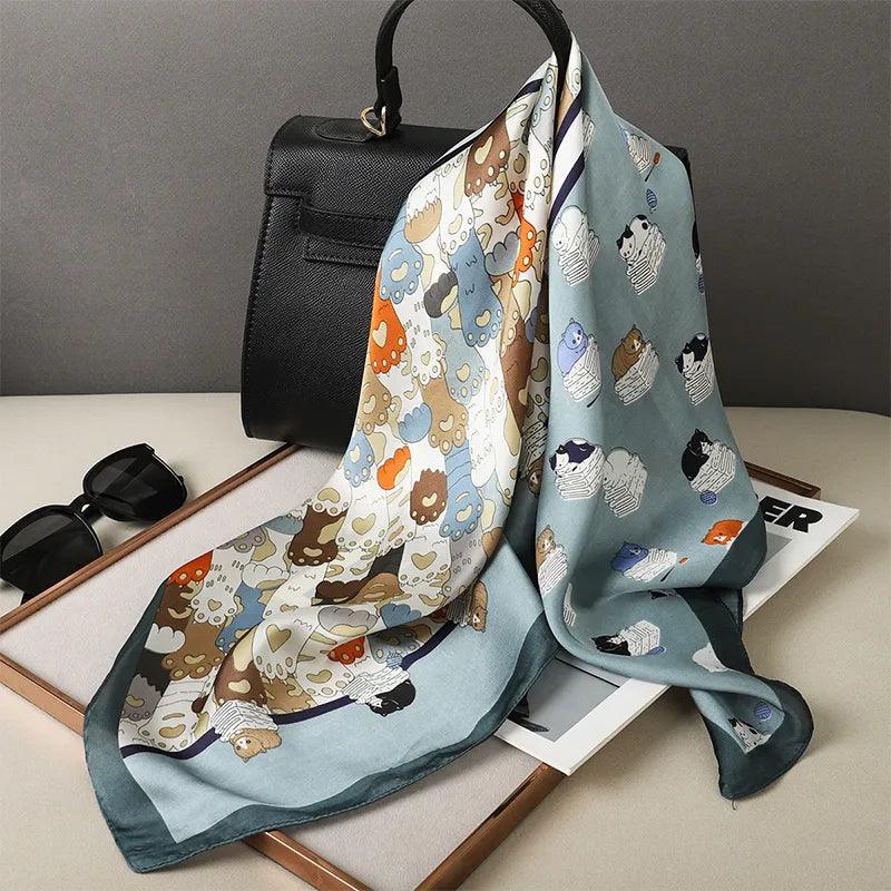 Paws and Prints Silk Shawl Scarves KittyNook Cat Company   