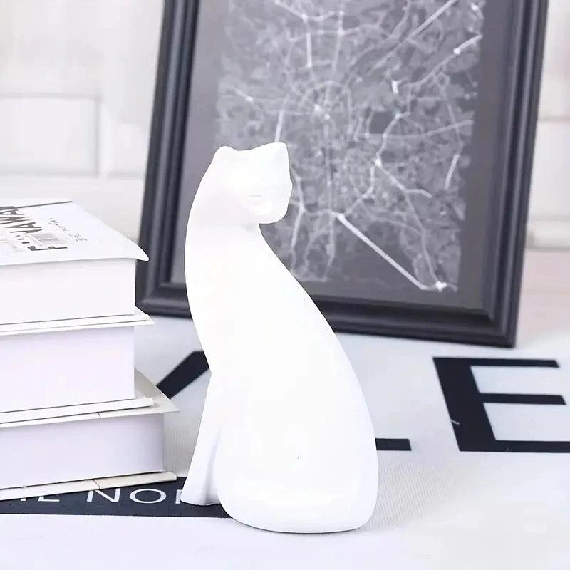 Poised Purrfect Resin Cat Statue Figurines KittyNook Cat Company Sitting Cat - White  