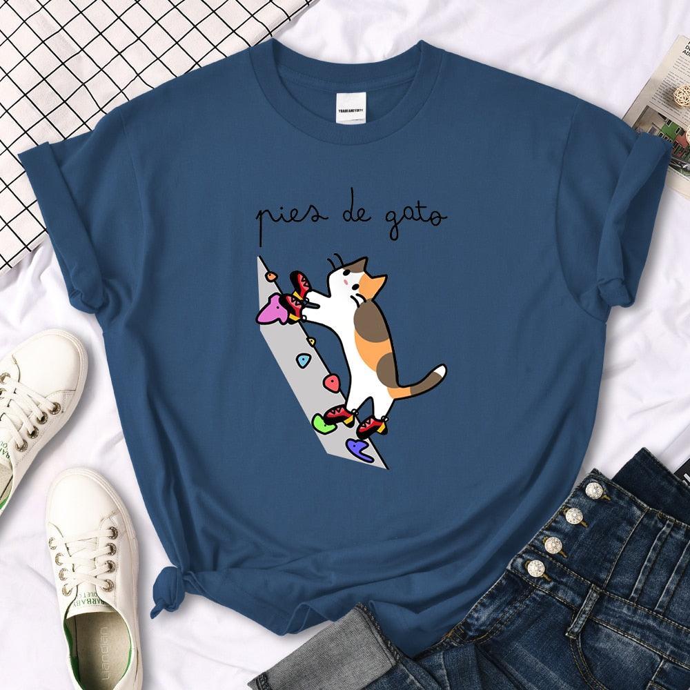 Rock Climbing Cat Graphic Tee - KittyNook Cat Company