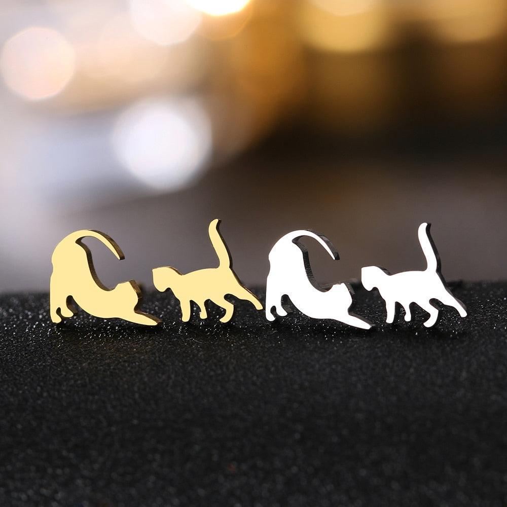 Running Cats Stainless Steel Earrings for Women - KittyNook Cat Company