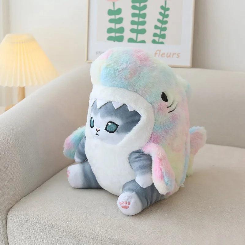 Shark Cat Doll Stuffed Animals KittyNook Cat Company Gray Rainbow Shark 20 cm 