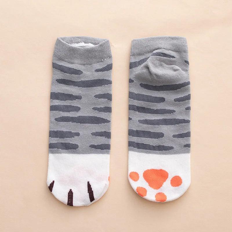 So Kawaii! Cotton Jacquard Paw Socks (4 Pairs) Socks KittyNook 4 Pairs - Grey Tabby Cat Style  