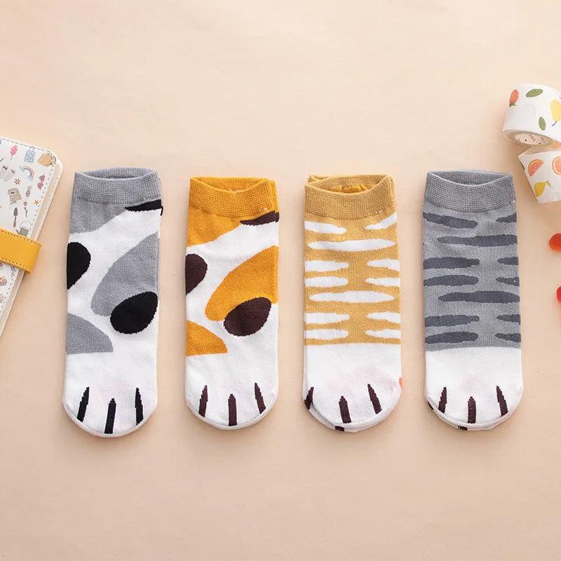 So Kawaii! Cotton Jacquard Paw Socks (4 Pairs) Socks KittyNook 4 Pairs - Once Each Style  