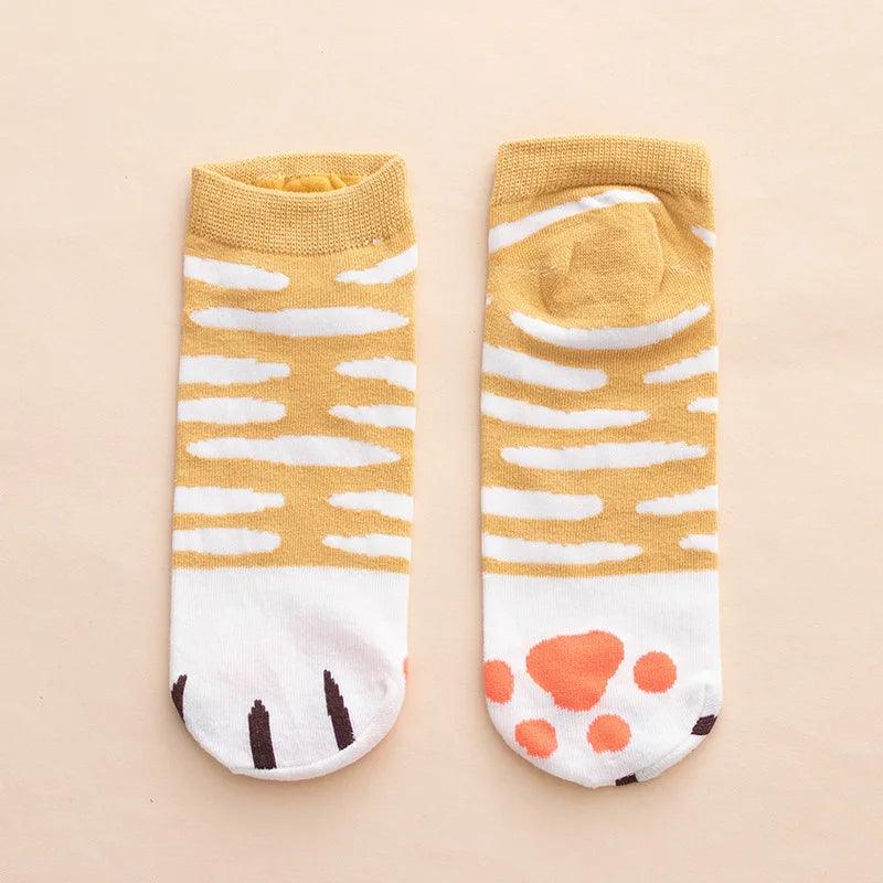 So Kawaii! Cotton Jacquard Paw Socks (4 Pairs) Socks KittyNook 4 Pairs - Ginger Tabby Cat Style  