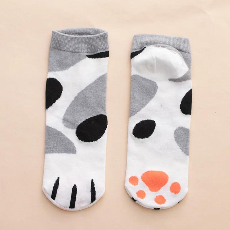 So Kawaii! Cotton Jacquard Paw Socks (4 Pairs) Socks KittyNook 4 Pairs - Gray Calico Cat Style  