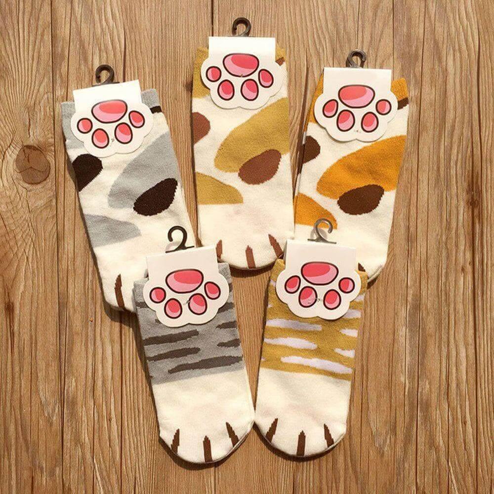 So Kawaii! Cotton Jacquard Paw Socks (4 Pairs) Socks KittyNook   