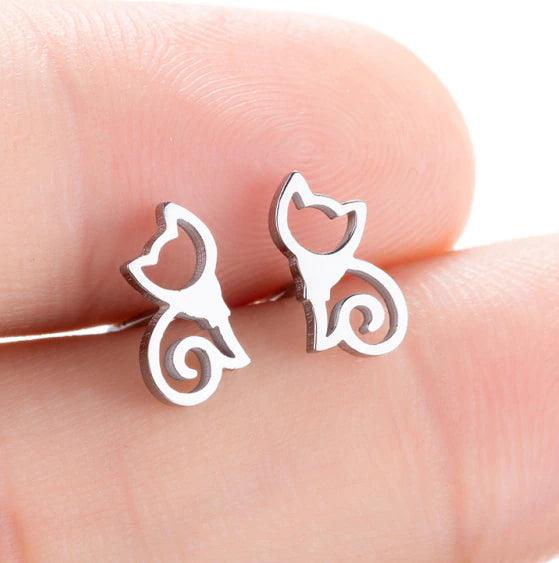 So Kawaii! Dainty Cat Earrings For Women Earrings KittyNook Sitting Cat Gold 