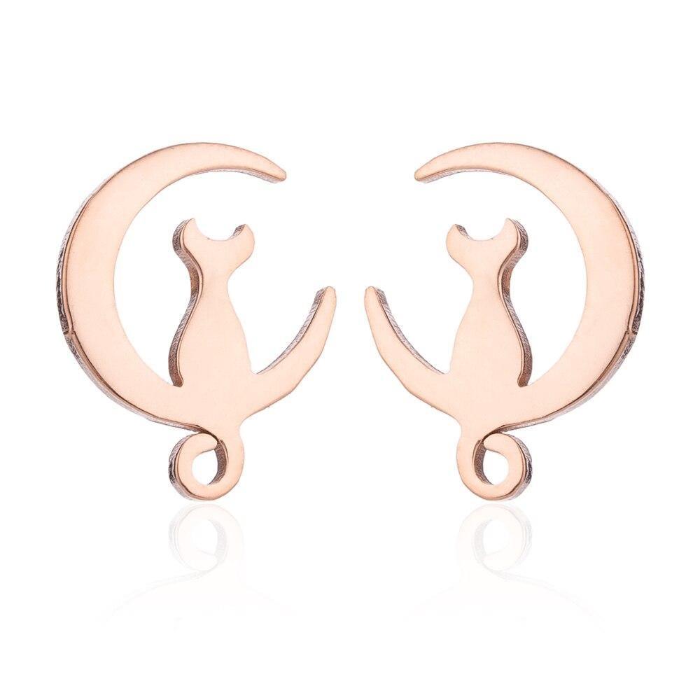 So Kawaii! Dainty Cat Earrings For Women Earrings KittyNook Moon Cat Gold 