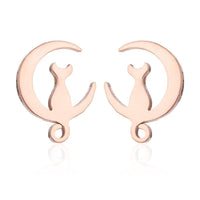 Thumbnail for So Kawaii! Dainty Cat Earrings For Women Earrings KittyNook Moon Cat Gold 